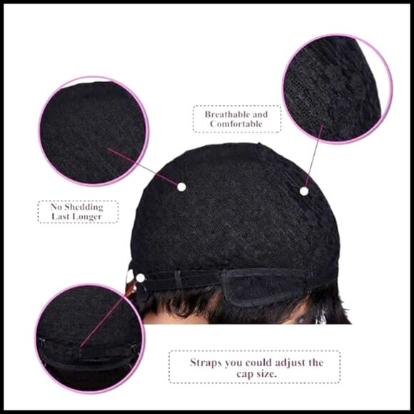 Curly Pixie Cut Human Hair Wig Glueless Layered With Bangs Daily Use